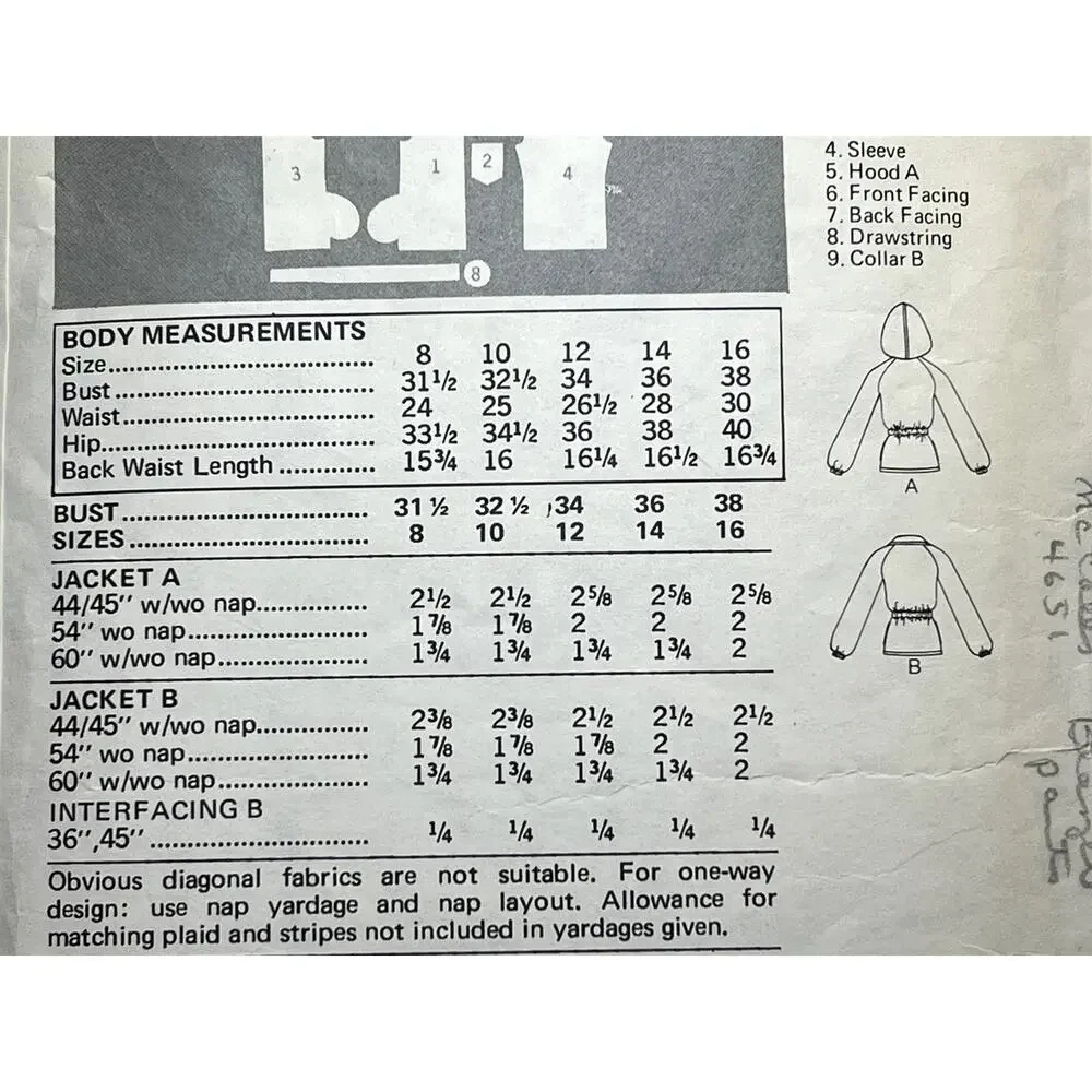 Butterick 3864 sewing pattern Jacket shacket hood 1980s size 14
